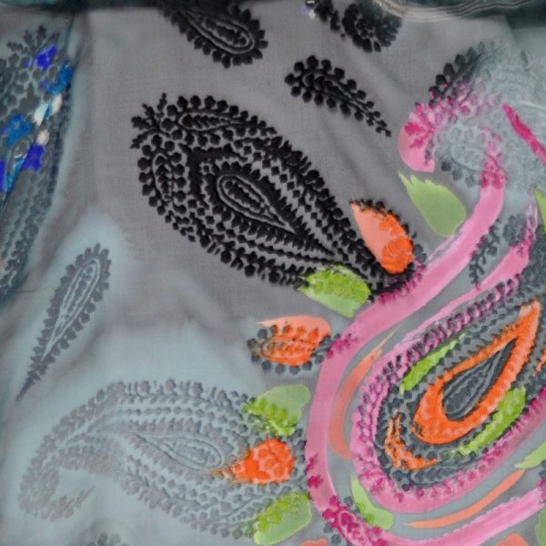 Silk Burnout Hand Painted Pink And Grey fabric