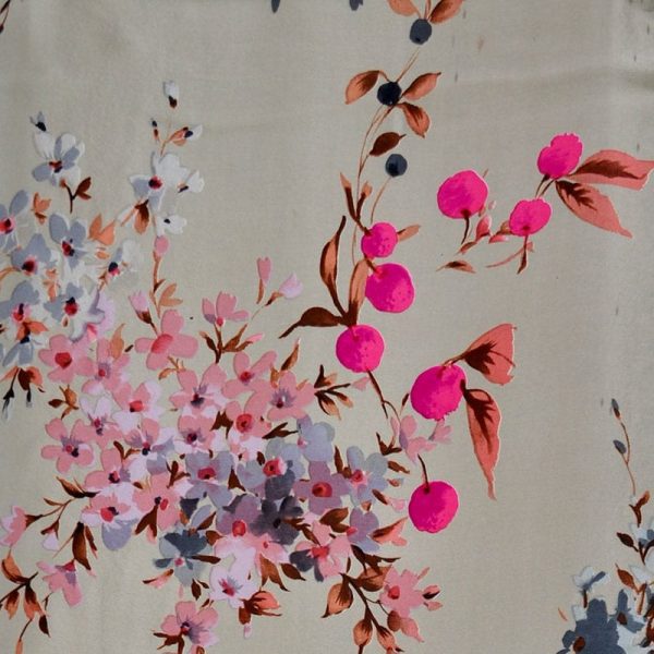 Silk Satin Printed Pink Multi fabric