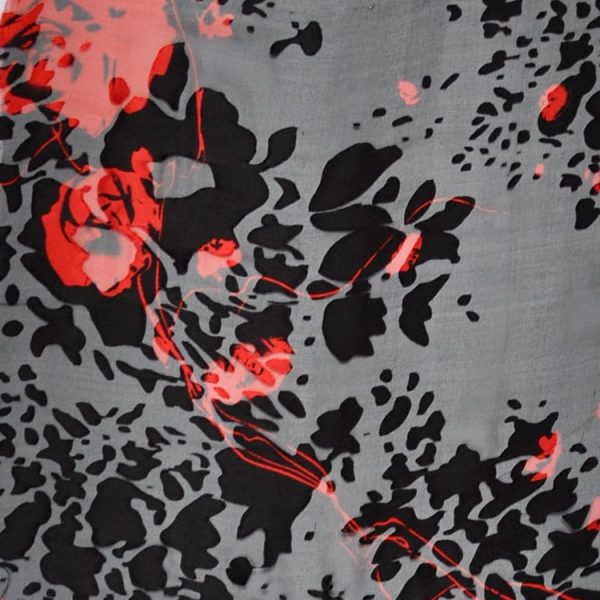 Silk Burnout Printed Black And Red fabric