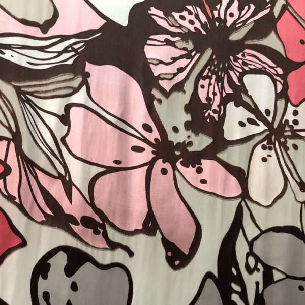 Silk Viscose Burnout Pink Silver and Brown fabric